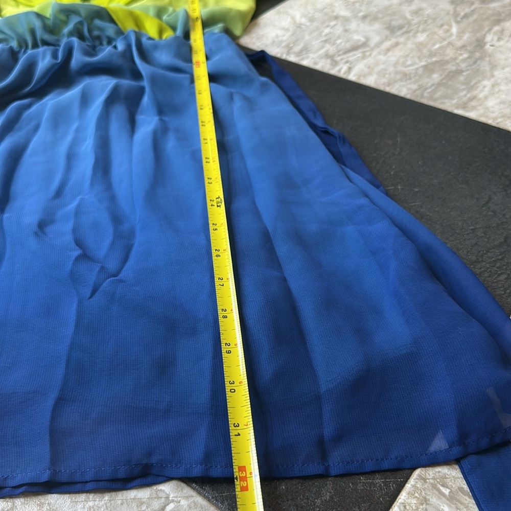 Pink Owl Lime Green to Royal Blue Ombre Midi Dress - Picture 6 of 7